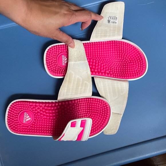 Pink and White Adidas Slides with massage nubbs. Kids Size 3 - Picture 3 of 5